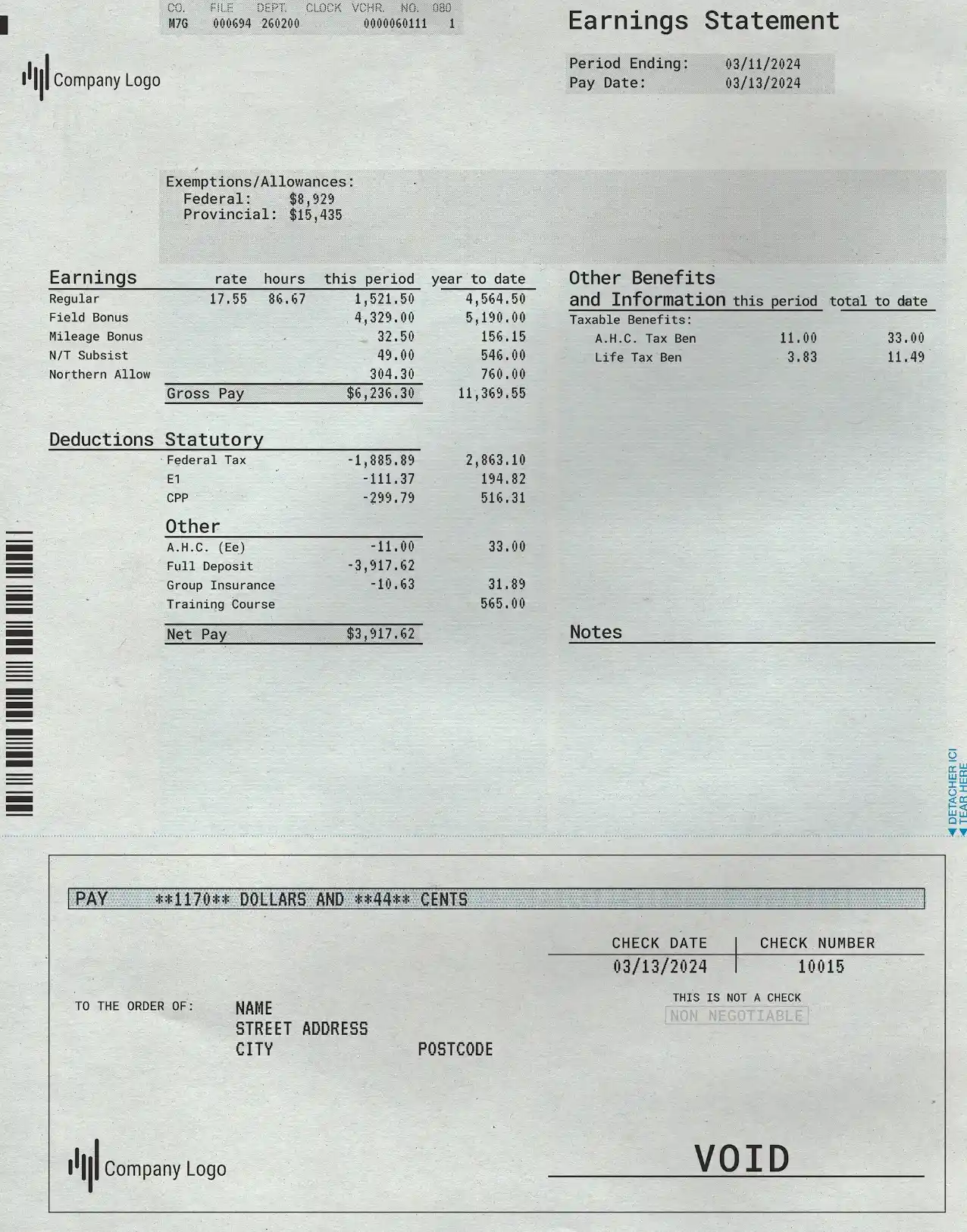 Professional Detailed pay stub template with deposit slip